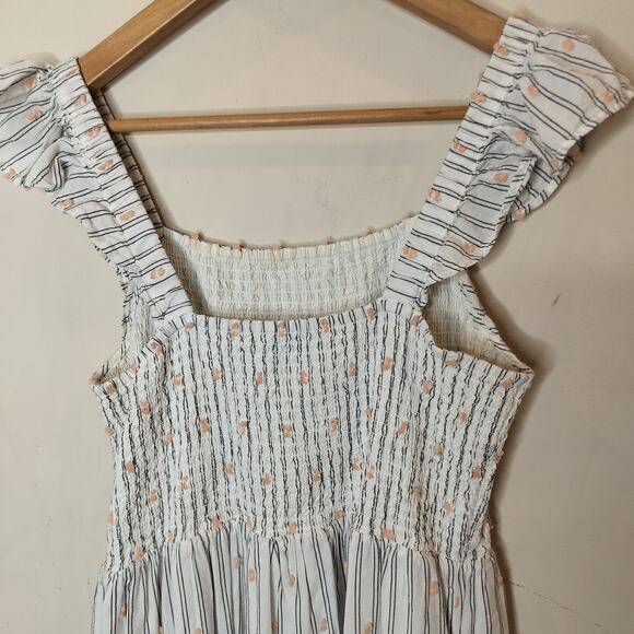 LOFT Midi Dress Striped + Textured Dot Flutter Sleeve - Picture 9 of 10